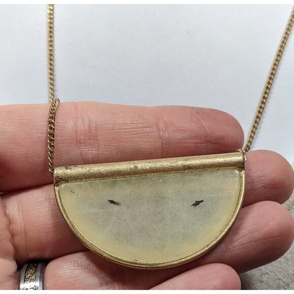 Geometric Rutilated Quartz Half Circle Pendant Necklace - Picture 7 of 10